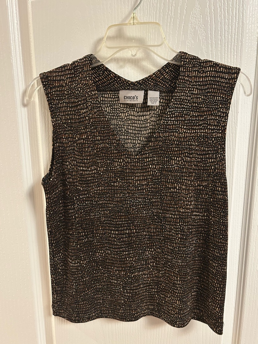 Chico's Black and Gold Sleeveless V-Neck Blouse